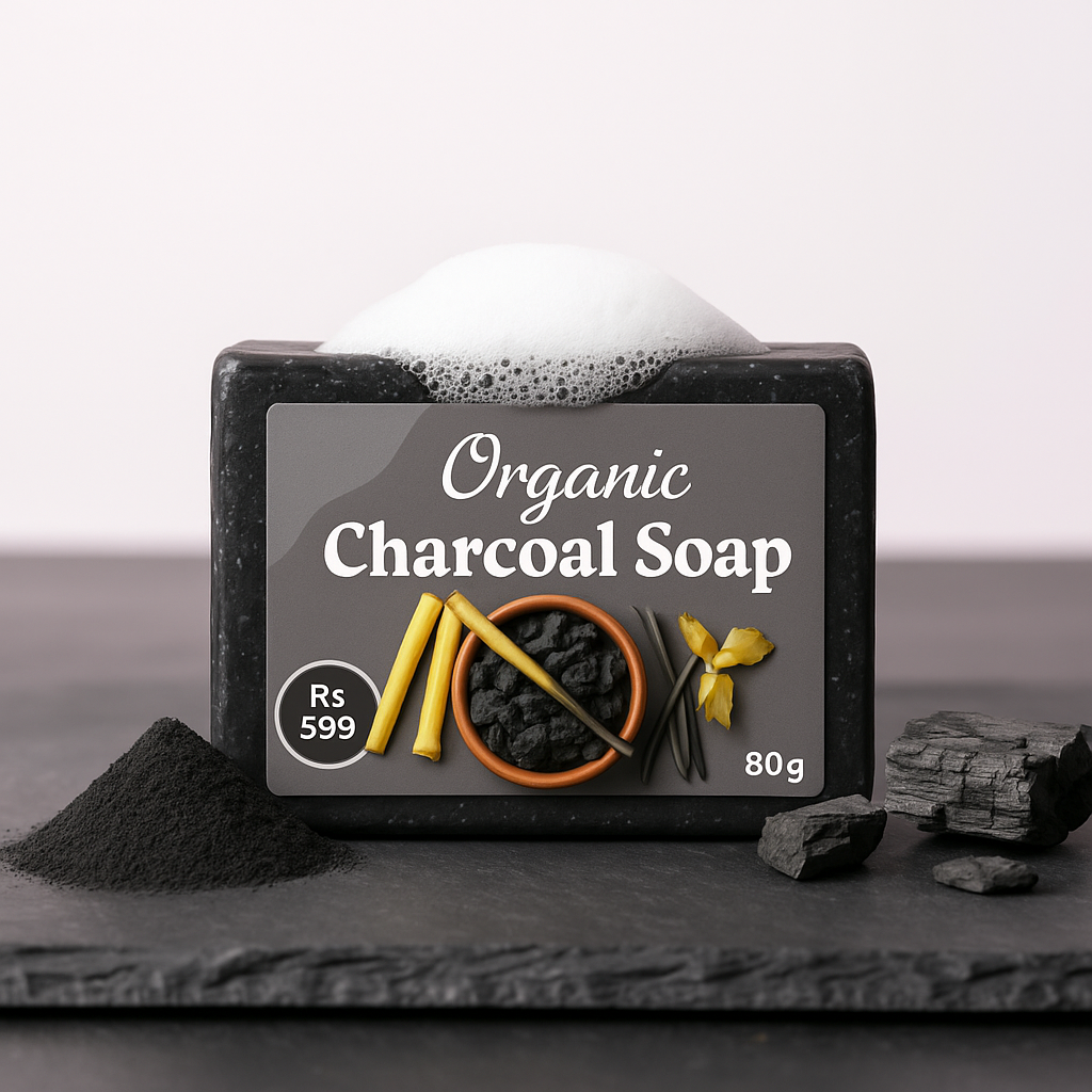 Homemade Organic Charcoal Soap - For Oily Skin & Blackhead Removal.