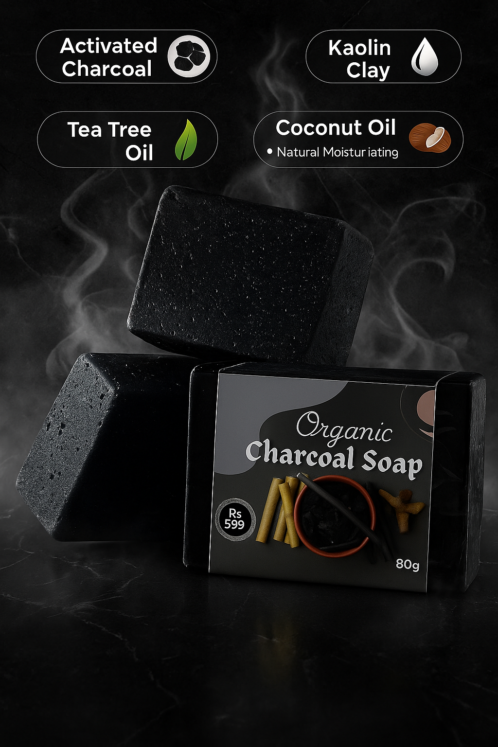 Homemade Organic Charcoal Soap - For Oily Skin & Blackhead Removal.